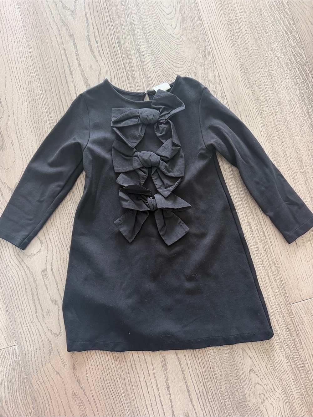 Zara Girls Black Bow Front Long Sleeve Dress like new